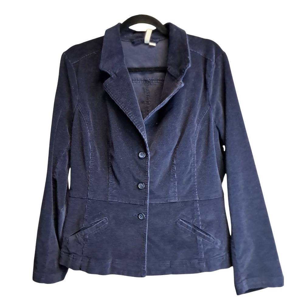St Johns Bay Womens XL Navy Blue Corduroy Blazer Jacket 3 Button Stretch Cotton
